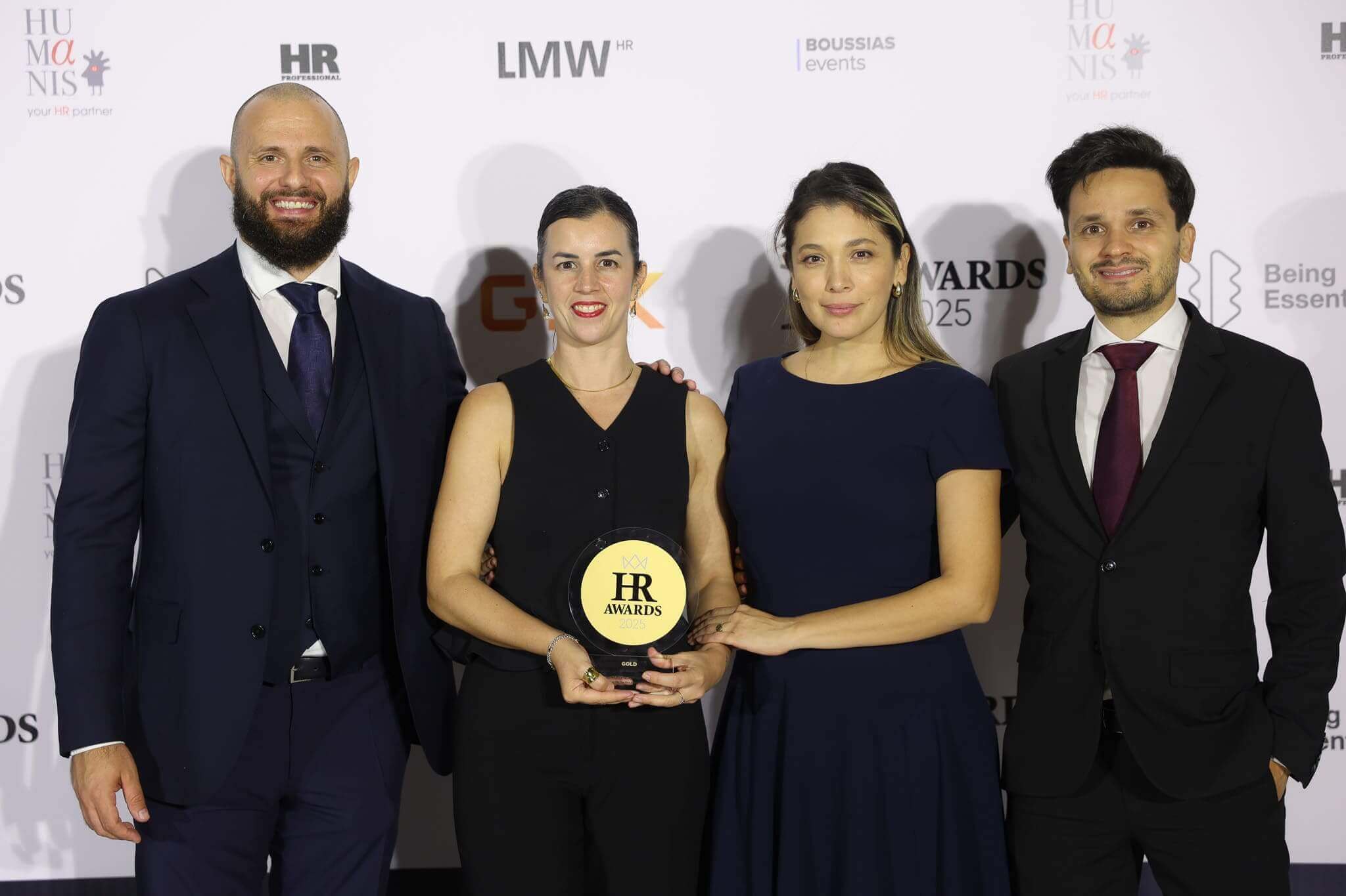 TP recruitment Team holding the Gold Award for Most Effective Recruitment Method, at the 2025 HR Awards by BOUSSIAS.