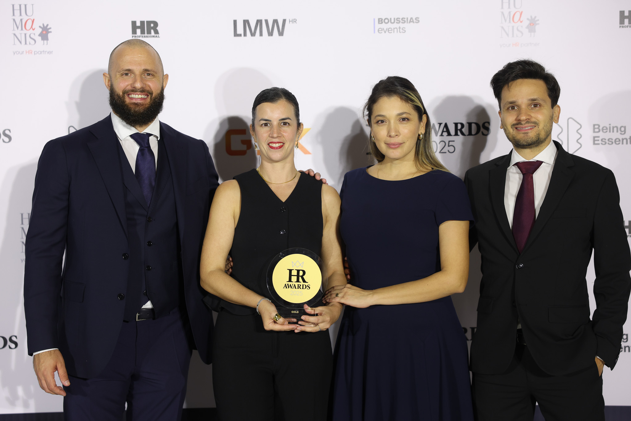 TP recruitment Team holding the Gold Award for Most Effective Recruitment Method, at the 2025 HR Awards by BOUSSIAS. 